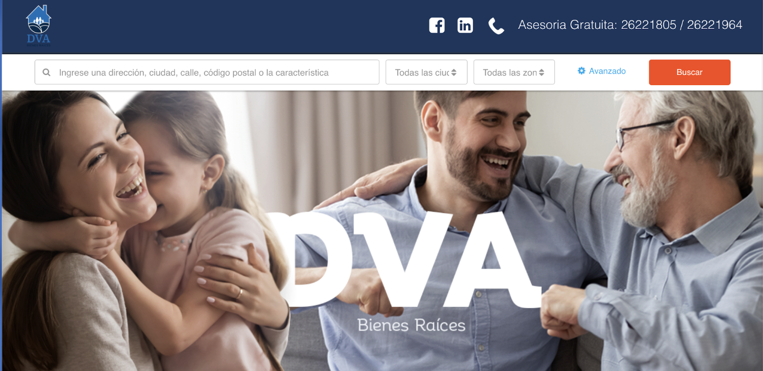Portal web inmobiliario de DVA Bienes Raíces